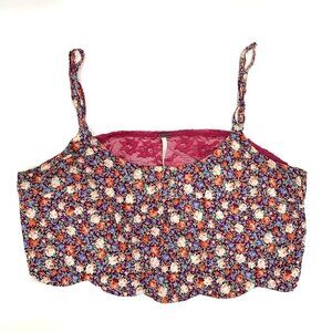 Free People Floral Lace Cropped Bandeau Top Sheer Back - Pink/Multicolor, Sz Sm